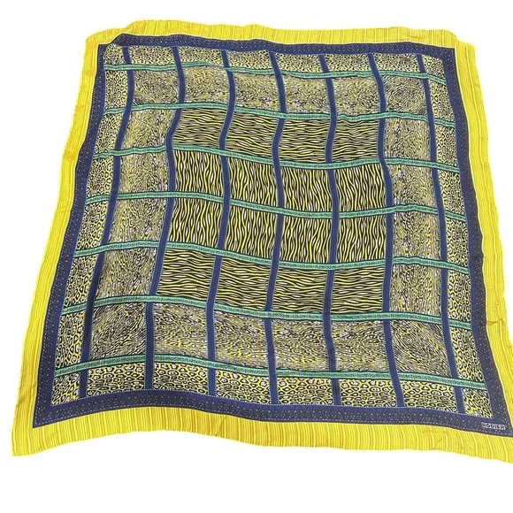 RODIER Yellow Purple Animal Print Silk Scarf 39x39 - Picture 2 of 5